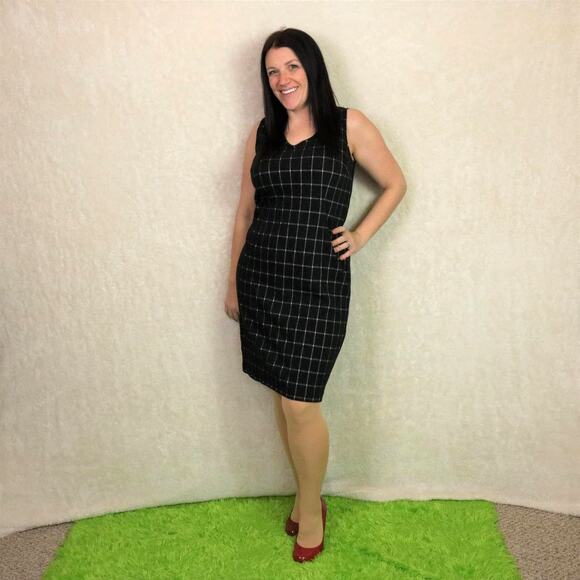 NWT Ann Taylor Factory Black Plaid Midi Dress, 10 - Picture 1 of 4